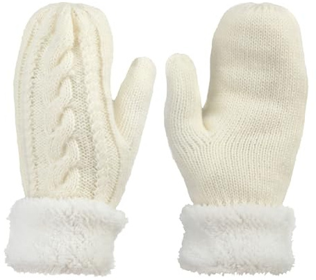 Qianyu 1 Paar Winter Warme Handschuhe für Damen Bequeme Dicke Gestrickt Handschuhe Weiches Futter Bauschige Strick Fäustlinge Baumwollhandschuhe aus Plüsch Fausthandschuhe für Kaltes Wetter Erwachsen