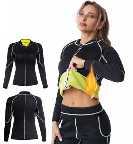 Weyot Tuta Sauna Dimagrante Donna, Fitness Sudorazione Body Shaper, Maglietta per Sudare di Sudorazione Manica Lunga in Neoprene con Cerniera per Fitness Corsa Yoga, Maglia Sauna Donna