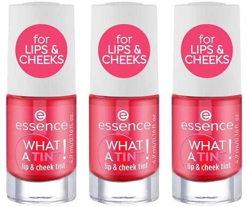 essence WHAT A TINT! lip & cheek tint, Rouge, Nr. 02, Rot, langanhaltend, sofortiges Ergebnis, natürlich, vegan, ölfrei, ohne Parabene, Nanopartikel frei, 3er Pack (3x4.9ml)