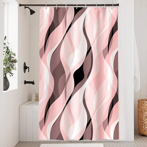 Uiiooazy Duschvorhang 120x180cm Anti Schimmel Gestreift Rosa Gemustert | Duschvorhang Gradient Rosa Rot Streifen Wasserdicht Stoff Polyester Waschbar Bad Vorhang mit 8 Haken für Badezimmer