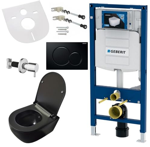 Spülrandloses Hänge-WC Komplettset mit Taharet-/Bidetfunktion, Softclose-Deckel, Vorwandelement, Betätigungsplatte Schallschutz