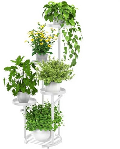 TOSKING 5 Etagen Metall Pflanzenständer Indoor Pflanzenregal Eckregal Blumentopf Ständer für Outdoor Pflanzenständer für Wohnzimmer Balkon Garten Terrasse Schlafzimmer (Weiß, 94.0 cm)