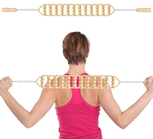 Seil-Rückenmassagegerät, 120cm Faszienrolle Holz Faszienstab Massageroller Holz mit Griff Rücken Massagegerät Cellulite Massagegerät für Lymphdrainage, Massage Roller für Beine (Rollfläche 58x7,5cm)