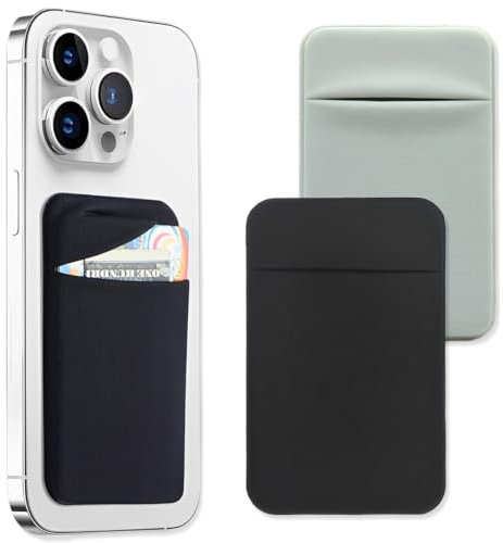 JEYORZY 2 pcs Porte-Cartes pour téléphone avec Autocollant Adhésif pour l'Arrière du Téléphone, Pochettes Extensibles en Tissu pour Carte d'Identité, Carte de Crédit, Portefeuille à Coller, Noir, Gris