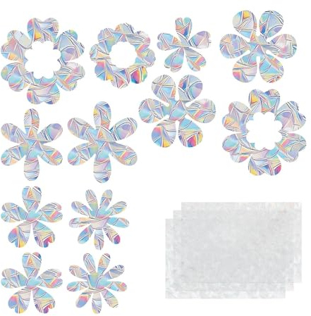 CAPASTEC Juego de 3 Sets 36 Piezas Pegatina Anticolisión de PVC para Ventanas con Prisma Protección de Aves Película Arcoíris Adhesivo Floral Decorativo para Ventanas