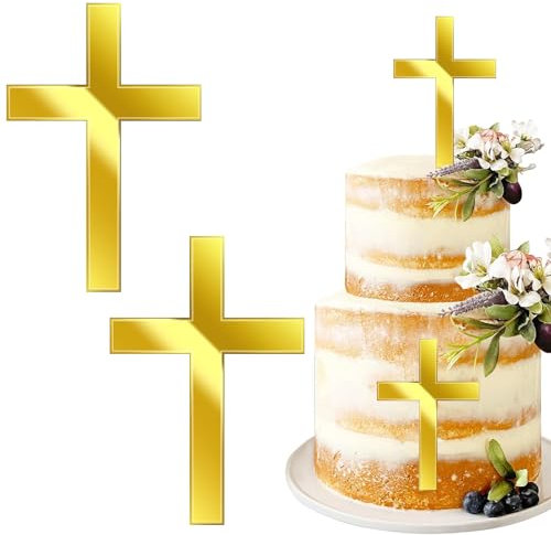 2 Deco Bapteme de Gâteaux en Forme de Croix Décoration de Gâteau en Acrylique Décoration de Gâteau Croix Decoration Gateau Bapteme Baptême Mariage Anniversaire Fête Baptême (Doré)