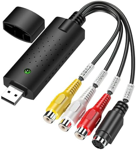 USB Video Capture,Video Capture Card,RCA to USB Video Converter,VHS Mini DV VCR Hi8 DVD to Digital Converter for PC TV, MAC Windows Vista Compatible