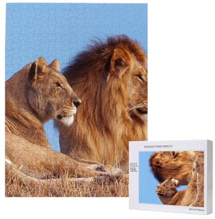 Zwei Löwen Druck,500 Teile Holzpuzzle Familienspiel Puzzles für Erwachsene und Jugendliche
