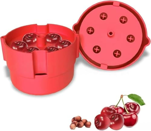dénoyauteur cerises, multi dénoyauteur pour cerises, de noyaux de cerises, retrait de graines à pression facile avec 6 dénoyauteurs pour cerises avec protection anti-éclaboussures (rouge)