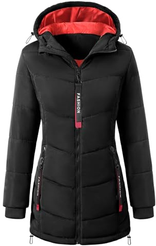 Yuson Girl Abrigo Mujer Invierno Acolchado Abrigos Largo y Viento Chaqueta con Capucha Puffer de Algodón Parka Cálido Otono Exteriores Ligero Outwear con Cremallera Bolsillos