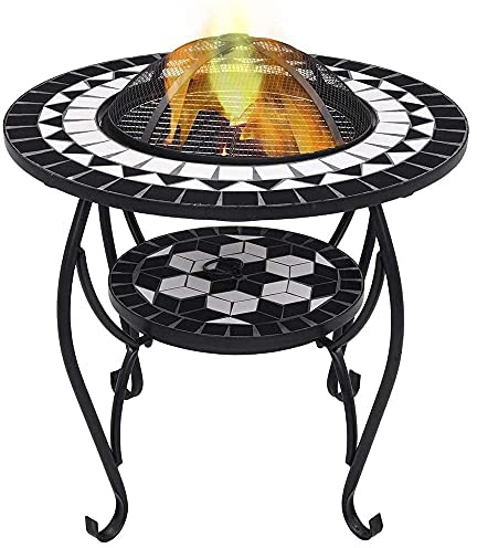 ZJFHEYUO Table de Foyer avec Grille de Barbecue, Foyer Rond de 4 po 7 po pour Barbecue, Chauffage, bac à Glace, brasero en métal, Table Basse pour Jardin, Camping, Pique-Nique, fe