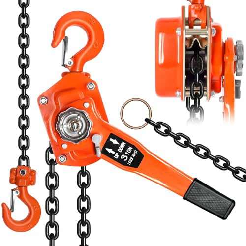 6600 LBS 10 FT Manual Lever Hoist - Hand Chain Hoist with Pulley System & Lifting Hooks, Compatible with Come Along Winch & Block and Tackle for Rigging, Construction, and Industrial Use