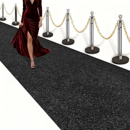 Black Carpet Runner 3x10 Feet, Non-Slip Waterproof Aisle Rug with Rubber Backing, Rolled Shipping, No Creases, Perfect for Weddings, Parties, Events, Banquets & Elegant Entrances