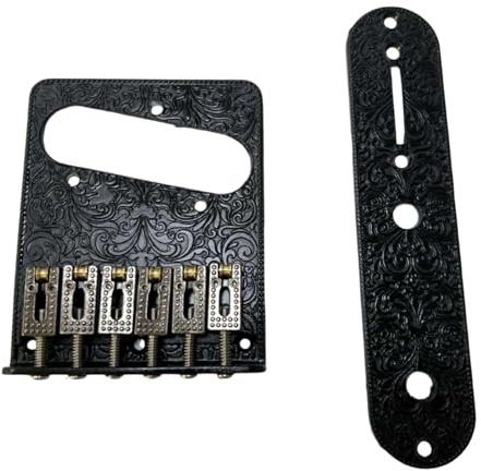 MotiveTech Electric Guitar Bridge Plate 6 String Metal Accessory with And Dome Control for Musical Instrument Repair, black