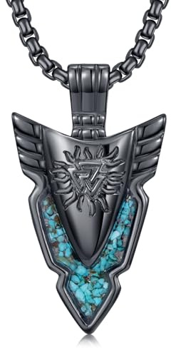 QHQPQ Wikinger-Halskette für Herren, 925er-Sterlingsilber, Wikinger-Schmuck, nordisch, heidnisch, Schmuck, Geschenke für Frauen, Mittel, Sterling Silber, Türkis