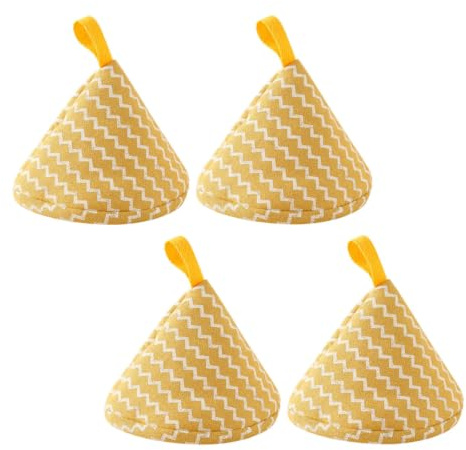 Triangolari Copri Manici Pentole in Poliestere e Cotone 4 Pezzi | Rivestimento Termoresistente Giallo Cordino, Facile da Riporre, Resistente all'Usura, per Cucina Domestica
