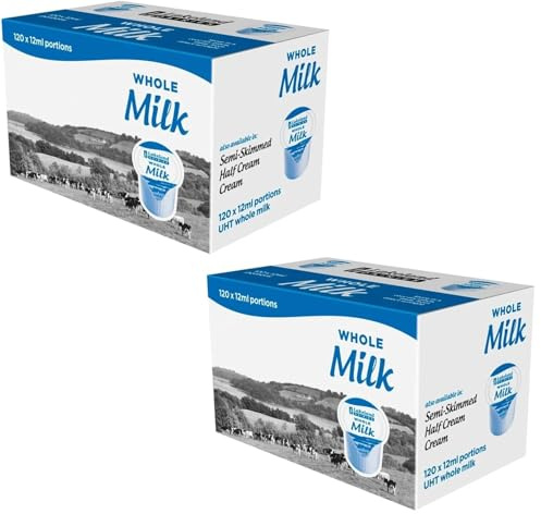 Lakeland Full Fat Milk Pots 12ml 2 x 120 (total 240 Portions) (Whole Milk) Suitable for Various Settings Single-Serve for Tea & Coffee