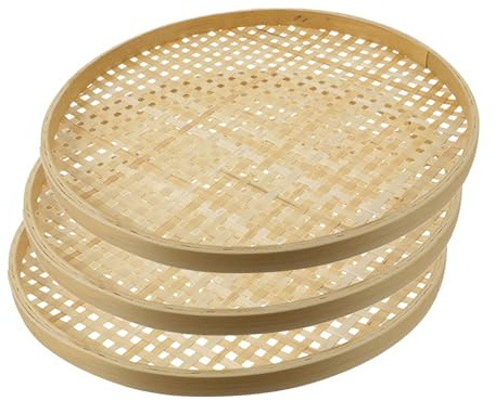 Paniers Tamis en Bambou Tressé, Lot de 3, Rangement du Pain | Fabrication Artisanale, Résistance à Déformation L’Usure, Garde les Aliments Propres, la