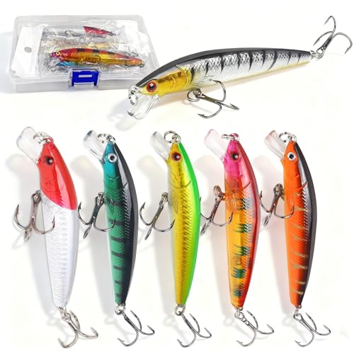 Feegela Wobbler-set 6 stycken | fiskedrag för gädda, abborre och gös | 11 cm, 8 g, med vassa krokar | för söt- och saltvatten | Perfekt som fisketillbehör och gåva