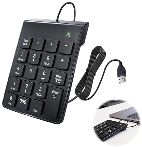 Astraveo Wired USB-C Ziffernblock für Laptop 19-Tasten Numpad Wired Tragbarer Ergonomischer 15° Nummernblock USB Nummerntastenfeld für MacBook/Laptop/iPad/PC/Windows/MacOS/PC/Desktop
