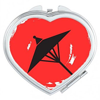 DIYthinker Japanische Art Japan Kultur Nationalflagge Rot Schwarz Regenschirm Abstrakt Bürsten-Malerei Illustration Muster-Herz Compact Make-up Taschenspiegel Tragbare Nette kleine Handspiegel