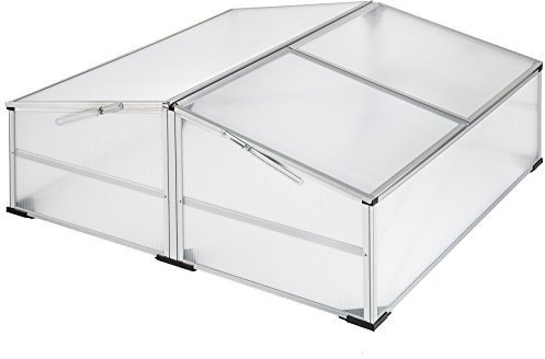 tectake® Cassone a Letto Caldo, Aiuola Rialzata per Giardino, Semenzaio Doppio con Tetti Bloccabili, in Alluminio, Lastre Alveolari Trasparenti, Piedi in Plastica - 102 x 102 x 41 cm / 31 cm, 3,5 kg