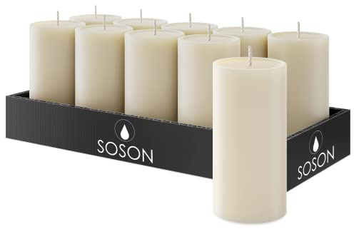 Simply Soson 2x4 inch Ivory Pillar Candles Set of 10, Smooth Texture, Unscented Ivory Candles, Dripless Candles, 2 inch Pillar Candles Ideal as Wedding, Parties, Spas, Dinner, Home Decoration