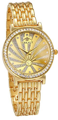 JewelryWe Damenuhr Armbanduhr mit Strass Muschel Ziffer Metallarmband Analog Quarz Uhr für Frauen Silber/Gold