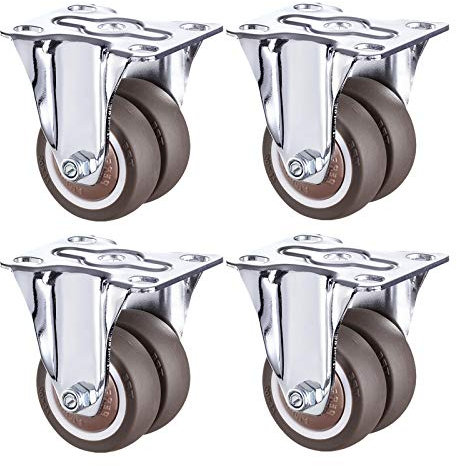 OWUV 1.5 in / 40mm roulettes Caoutchouc À Double Roue (4 Pièces / 200 Kg), Roulette Fixe, roulettes Replacement, Roues Pivotantes pour Meubles Lourde avec Frein, pour Chariot/Lit Bébé/Table De Chevet