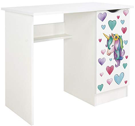 Leomark Kinderschreibtisch Roma Weißer Kinder-Computertisch mit Regal und Stauraum Multifunktionaler Schreibtisch Lerntisch Spieltisch Moderner PC-Tisch fürs Kinderzimmer, Höhe 77 cm