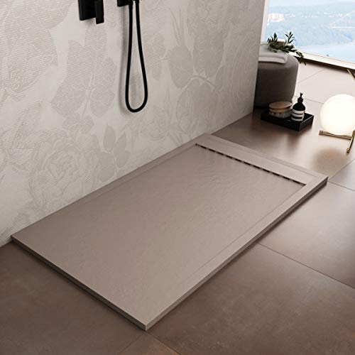Luminosa ArredoBagno Plato de ducha de resina de 170 x 70 cm – Efecto piedra antideslizante con gel – Modelo Luxury Arena – Parrilla de color liso y desagüe incluidos