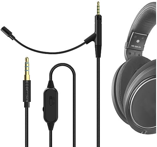 GEEKRIA QuickFit Boom Mic - Cavo per cuffie per giochi e riunioni, compatibile con Sennheiser HD-599 579 569 559 569 559 559 558, cavo di ricambio da 2,5 mm con microfono e controllo volume/muto