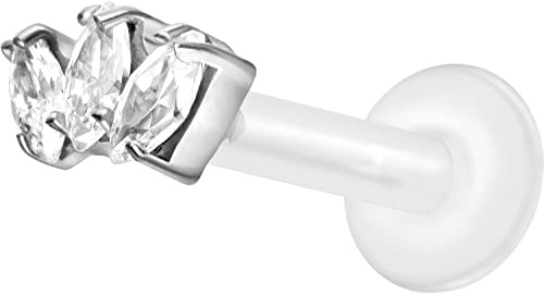 PIERCINGLINE PTFE Labret mit Innengewinde | TITAN AUFSATZ 3 Kristalltropfen | Piercing Lippe Nase Ohr Helix | Farb & Größenauswahl