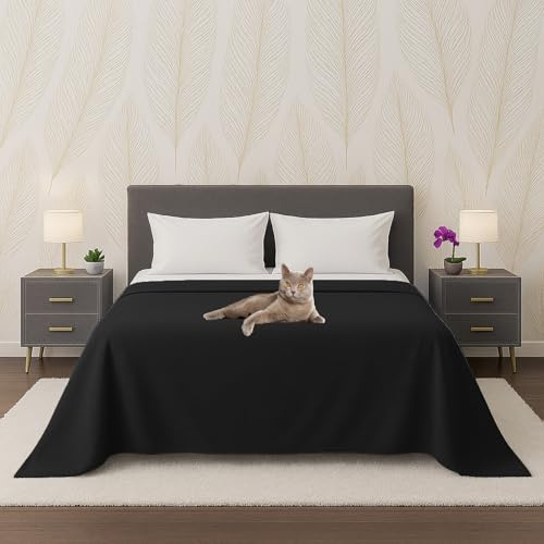 Byour3 - Tagesdecke Reine Baumwolle 100% LICHT Doppelbett Einzelbett Queen Size Bettdecke Rechteckiges Hypoallergenes Dekorative Decke Widerstandsfähige Abdeckung Schlafzimmer (Schwarz, Queen Size)