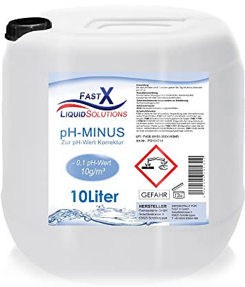 pH-Minus Liquid 10 L - Flüssiges Konzentrat zur Senkung eines pH-Wertes über 7,4 - senkt den pH-Wert des Poolwassers - besonders hohe Reinheit - Ideal für automatische Dosiersysteme