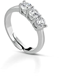 Donipreziosi Anello Trilogy Donna in Argento 925 Rodiato con Zirconi Bianchi Taglio Brillante, Made in Italy – Taglia Regolabile, Nickel Free – Idea Regalo Fidanzata, Moglie, Anniversario