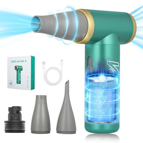 Kica JetFan 2 Electric Compressed Air Duster Cleaner for PC, Cordless Air Duster for PC, Car Dryer Air Blower, Laptop Keyboard Cleaner Kit, Rechargeable Battery,Powerful 101,000 RPM, Green