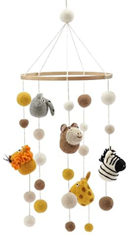 Gry & Sif Mobile Baby aus Filz, Babyglocke, Windspiel für das Babybett, Laufstall oder Wickeltisch, Erstausstattung Neugeborene, Handmade, Fairtrade | Safaritiere