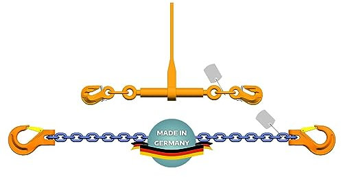 AWOTEX Zweiteilige Zurrkette 10 mm GK10 mit Ratschenlastspanner I langlebige Zurrkette für Bagger mit Ratsche I Sicherheitsgeprüfte Zurrkette für Bagger I Bagger-Zurrkette 3,5 m lang
