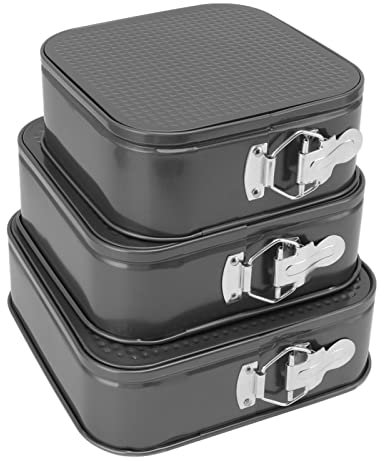 Tortiera Rimovibile 3 Pezzi (20/22/24cm) Set di Tortiere per Cottura al Forno, Teglia da Forno Quadrate Springform Rivestimento Antiaderente Torte in Acciaio al Carbonio con Cerniera