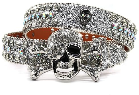 EVERBLTING Rhinestone Skull Belt Men Women Skull Rhinestone Belt Studded Punk Y2k Belts Western Cowgirl Belts