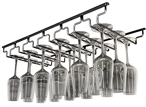 WORDFUN Portabicchieri sotto Gabinetto Sospensione Rack 7 Binari, 4 Binari, Nero Porta Calici Supporto per Bicchiere Appoggio, Portabicchieri Sospeso, Costruzione del Nucleo Solido