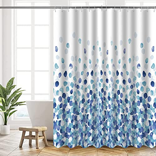 HANFU Cortina de Ducha, Cortinas de Baño Poliester Lavable, Cortina Ducha 180x180 cm, Cortina Bañera Secado Rápido con 12 x Ganchos, Dobladillo Ponderado, Patrón de Burbujas Azul