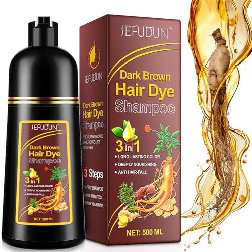 Professionelles 3-in-1 Haarfärbe-Shampoo 500 ml - Für Männer Und Frauen, Natürlicher Look in Wenigen Minuten, Kräuterbasis (Dark Brown)