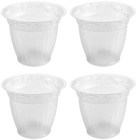 Acan Tradineur - Pack de 4 macetas de plástico Transparente - Macetero, Tiesto para Plantas, Flores, balcón, terraza, hogar - Ø 16,1 x 13,7 cm