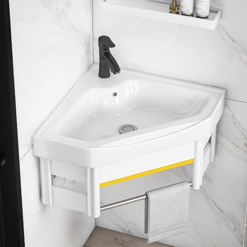 Lavabo Triangle Mural En Céramique,Lavabo Salle De Bain, Lavabo Salle De Bain Armoire De Salle De Bain, Meuble Lave Main D'angle Avec Robinet,Pour Armoire Flottante Murale Pour Petit Espace ( Color :