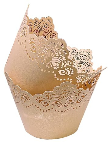 KOSTOO Cupcake-Förmchen mit Aushöhlung, Kronen-Backpapier, Spitze, lasergeschnitten, Backförmchen, Muffin für Hochzeit, Party, Geburtstag, Dekoration, Titanweiß, 50 Stück