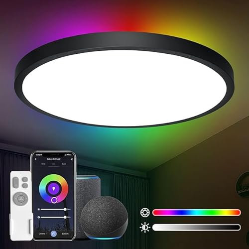 ANTENLICHT LED Deckenlampe Smart 24W Kompatibel mit Alexa und Google Assistant Ø30cm, Steuerbar via App mit 16 Millionen DIY Farben, Wifi Deckenleuchte mit Fernsteuerung für Schlafzimmer, Wohnzimmer