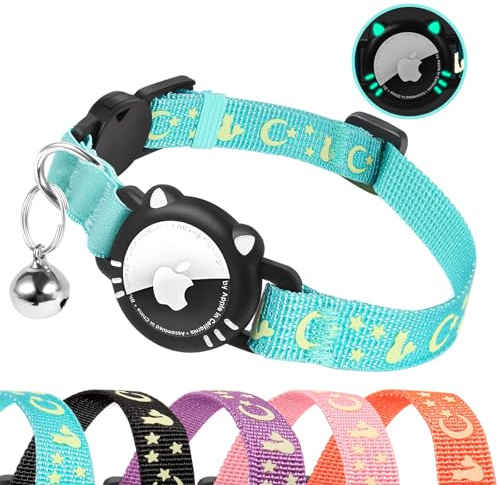 AgoumLux Premium Katzenhalsband Airtag, Katzen Halsband Tracker Kompatibel Apple Air Tag, Katzenhalsband mit Sicherheitsverschlussfür Klein und Welpen, Blau, S(23-33 cm)