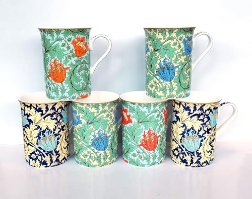 heritage FINE Bone China Set of 6 William Morris Anemone Assorted Designs Mugs A Free Next Day DELIVERY in UK